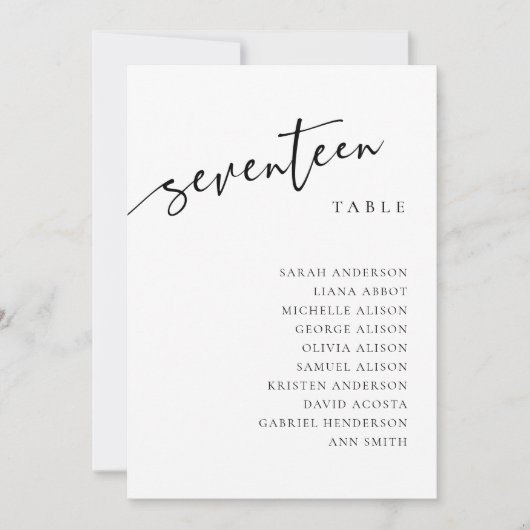 Tafelnummer 17 Zeventien Zitplaatskaart Kaart (Voorkant)