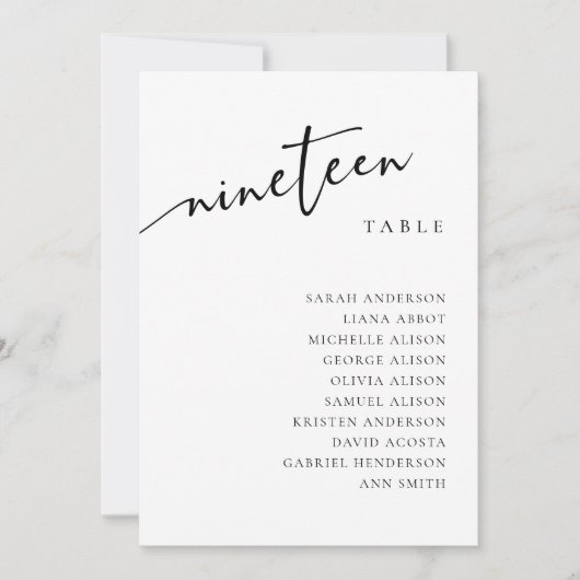 Tafelnummer 19 Negentien Zitplaatskaart Kaart (Voorkant)