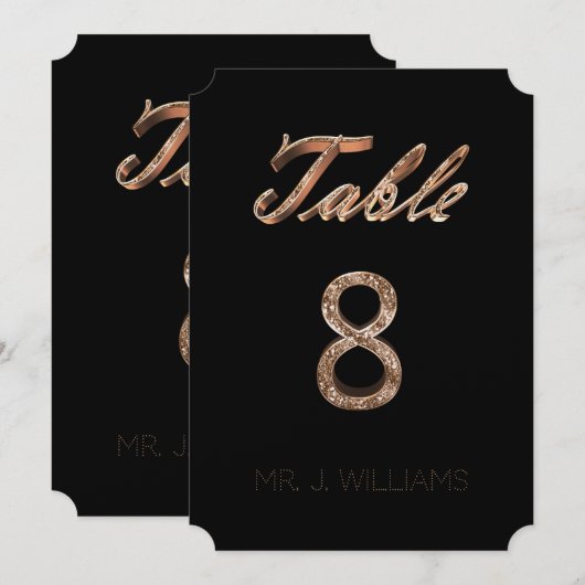 Tafelnummer 8 Zwart Gouden Elegante Escortkaart (Voorkant / Achterkant)