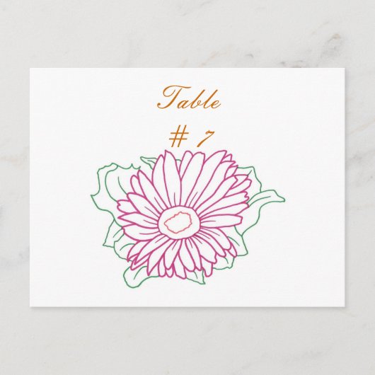 Tafelnummer ansichtkaarten, Roze Fuchsia Zonnebloe (Voorkant)