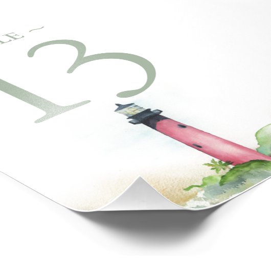 Tafelnummer Aquarel Strand Bruiloft 4x6 Foto Afdruk (Hoek)