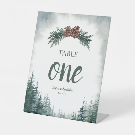 Tafelnummer bijtende bruiloft voetafdruk reclamebord met voetstuk (Voorkant)