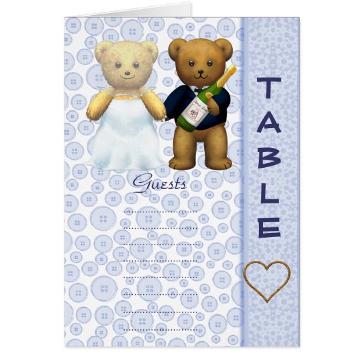 Tafelnummer Blank Blue Teddy beer bruiloft (Voorkant)