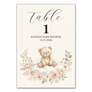 Tafelnummer bordje voor waterverf beer babyshower 