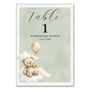 Tafelnummer bordje voor waterverf beer babyshower 