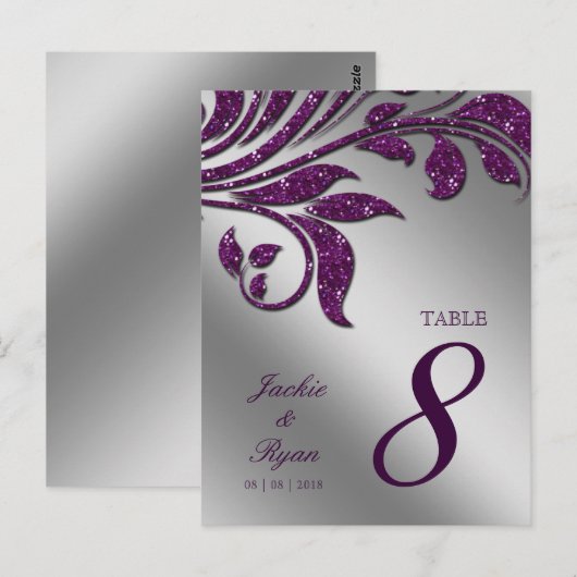 Tafelnummer Briefkaart Paarse Sparkle Leaf (Voorkant / Achterkant)