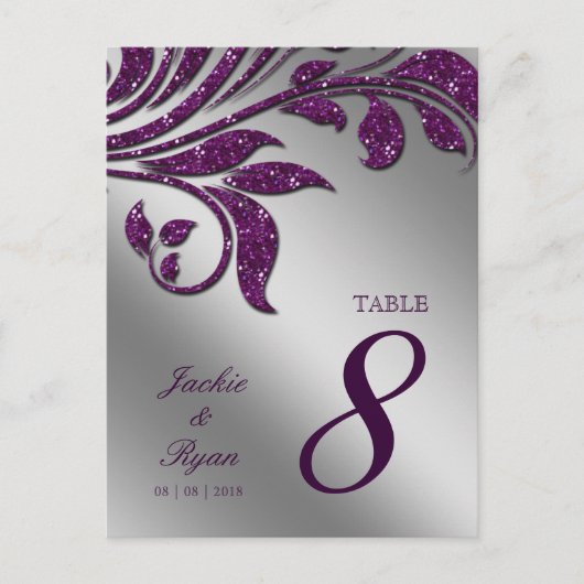 Tafelnummer Briefkaart Paarse Sparkle Leaf (Voorkant)