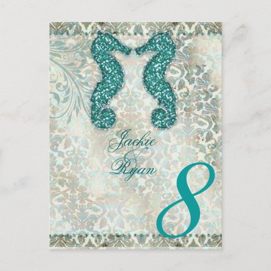 Tafelnummer Briefkaart Strand Wedding Seahorse (Voorkant)