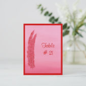 Tafelnummer briefkaarten, rode roze veren (Staand voorkant)