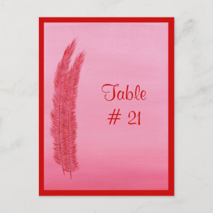 Tafelnummer briefkaarten, rode roze veren