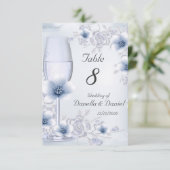 Tafelnummer Bruiloft Bloesems Blauw Zilveren Rozen (Staand voorkant)