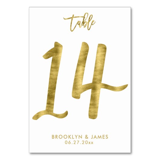 Tafelnummer Bruiloft Goud Folie Effect Nummer 14 (Voorkant)