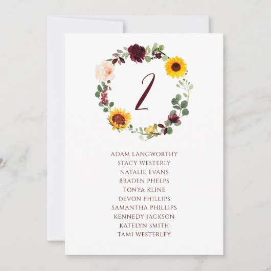 Tafelnummer bruiloft Herfst Zonnebloem (Voorkant)