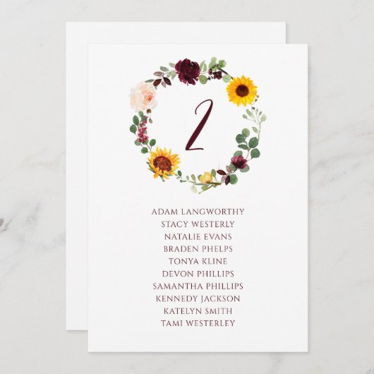 Tafelnummer bruiloft Herfst Zonnebloem (Voorkant / Achterkant)