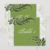Tafelnummer bruiloft Kaart - Elegante groene werve (Voorkant / Achterkant)
