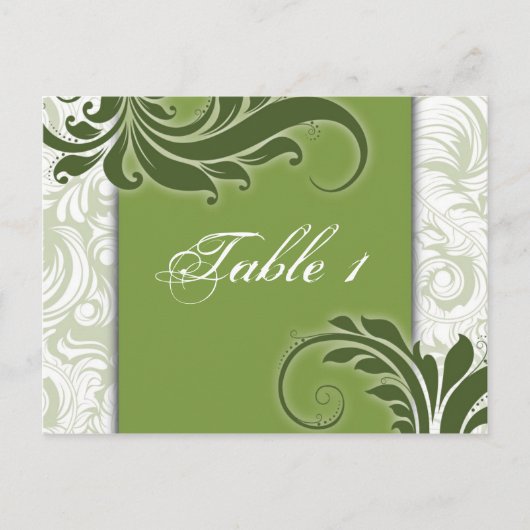 Tafelnummer bruiloft Kaart - Elegante groene werve (Voorkant)
