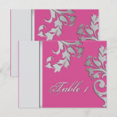 Tafelnummer bruiloft Kaart - Fuschia & Silver (Voorkant / Achterkant)