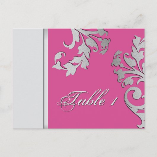 Tafelnummer bruiloft Kaart - Fuschia & Silver (Voorkant)