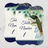 Tafelnummer Bruiloft  Peacock Feather Navy (Voorkant / Achterkant)