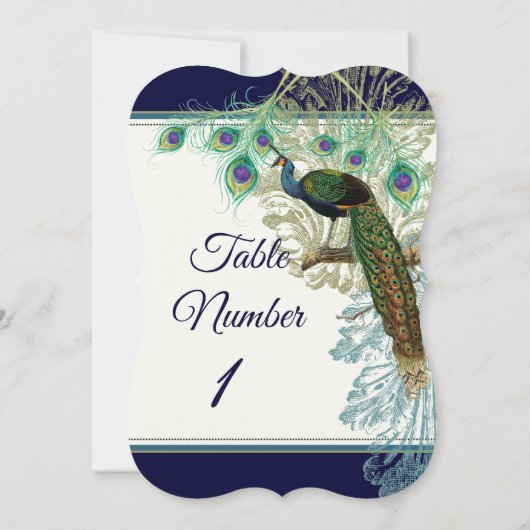 Tafelnummer Bruiloft Peacock Feather Navy (Achterkant)