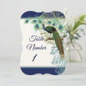 Tafelnummer Bruiloft  Peacock Feather Navy (Staand voorkant)