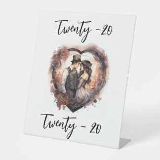 Tafelnummer Bruiloft Romantisch waterverf hart Reclamebord Met Voetstuk