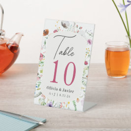 Tafelnummer bruiloft wilde bloemen reclamebord met voetstuk