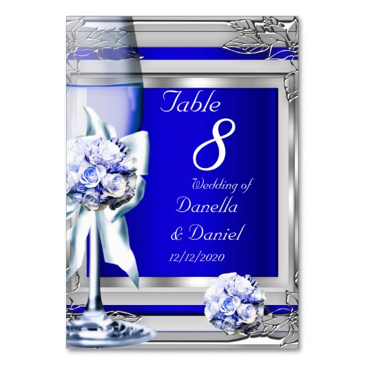Tafelnummer bruiloft zilver blauw marine (Voorkant)