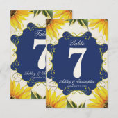 Tafelnummer bruiloftsontvangst zonnebloem en blauw (Voorkant / Achterkant)