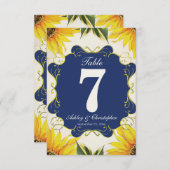 Tafelnummer bruiloftsreceptie zonnebloem en blauw (Voorkant / Achterkant)