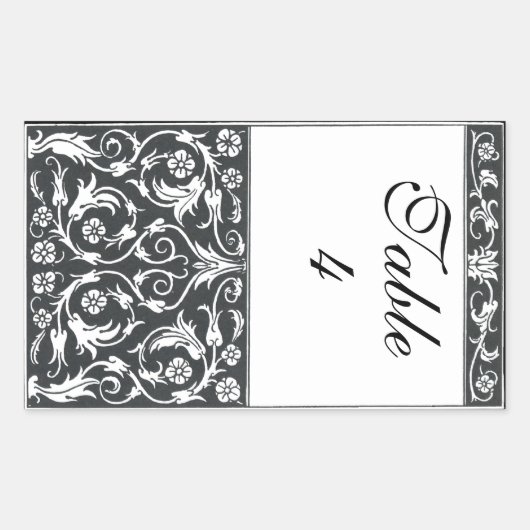 Tafelnummer Damask Pen & Ink Black White Wedding Rechthoekige Sticker (Voorkant)