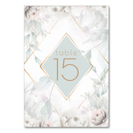 tafelnummer | Elegant Alabaster Waterverf Peony (Achterkant)