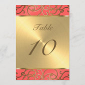 Tafelnummer Elegant Coral and Gold Filigree (Achterkant)