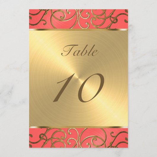 Tafelnummer Elegant Coral and Gold Filigree (Achterkant)