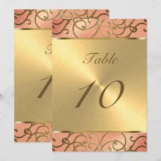Tafelnummer Elegant Peach en Gold Filigree (Voorkant / Achterkant)