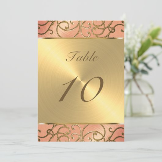 Tafelnummer Elegant Peach en Gold Filigree (Staand voorkant)