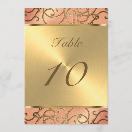Tafelnummer Elegant Peach en Gold Filigree (Voorkant)