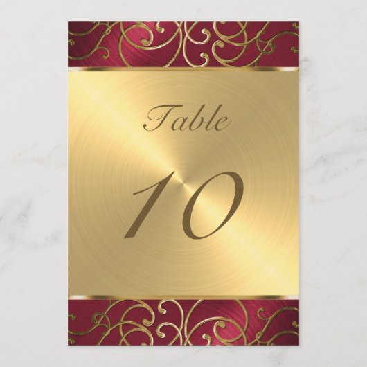 Tafelnummer Elegant Red en Gold Filigree (Achterkant)