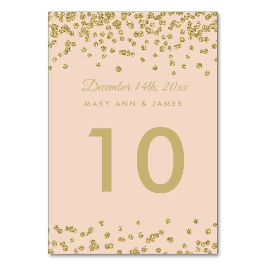 Tafelnummer Gold Faux Glitter Confetti Blush Roos (Voorkant)