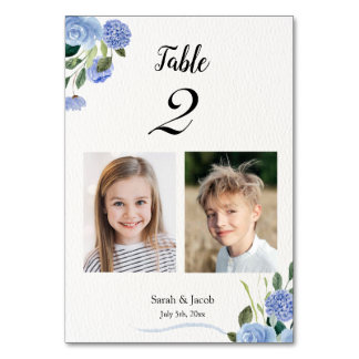Tafelnummer Huwelijk Blauwe Bloemen Kinderfoto's