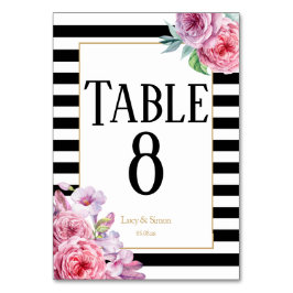 Tafelnummer Huwelijk Roze Rozen en Strepen