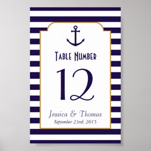Tafelnummer Huwelijk Tafel Anker Streep Wit Marine Poster
