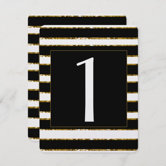 Tafelnummer Huwelijk Zwart Wit en Gouden Glitters (Voorkant / Achterkant)