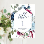 Tafelnummer Kaart Berry, Blue en Bourgogne Floral<br><div class="desc">Elegant tabelnummer met prachtige waterverf floral bouquet en moderne handgeschreven kalligrafie. Floral in een mooi mengsel van bessen,  bogundy,  paarse,  stoffige blauw en jachthuiden. Een deel van ons collectie "Berry,  Blue en Burgundy Floral".</div>