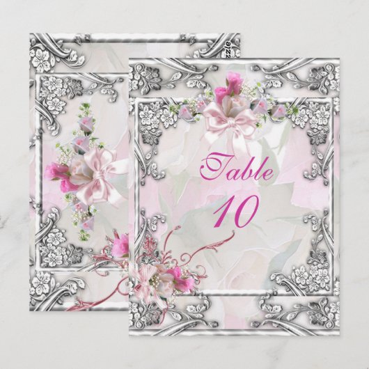Tafelnummer Kaart Elegant Wedding Pink Rose (Voorkant / Achterkant)