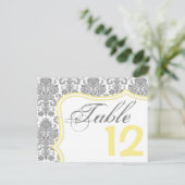 Tafelnummer Kaart Grijs Geel Damast Kant Print (Staand voorkant)