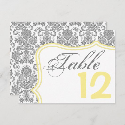 Tafelnummer Kaart Grijs Geel Damast Kant Print (Voorkant / Achterkant)