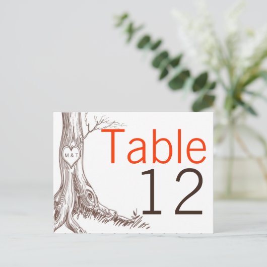 Tafelnummer Kaart Herfst Tree Initiaal Carvings Au (Staand voorkant)
