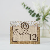 Tafelnummer Kaart Hoefijzers op Burlap Lace Count (Staand voorkant)