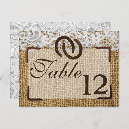 Tafelnummer Kaart Hoefijzers op Burlap Lace Count (Voorkant / Achterkant)